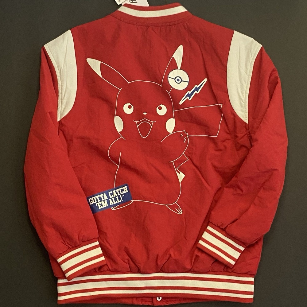 Pokemon Jacket Pikachu Kids Size L NWT Snap Buttons Red Color Windbreaker